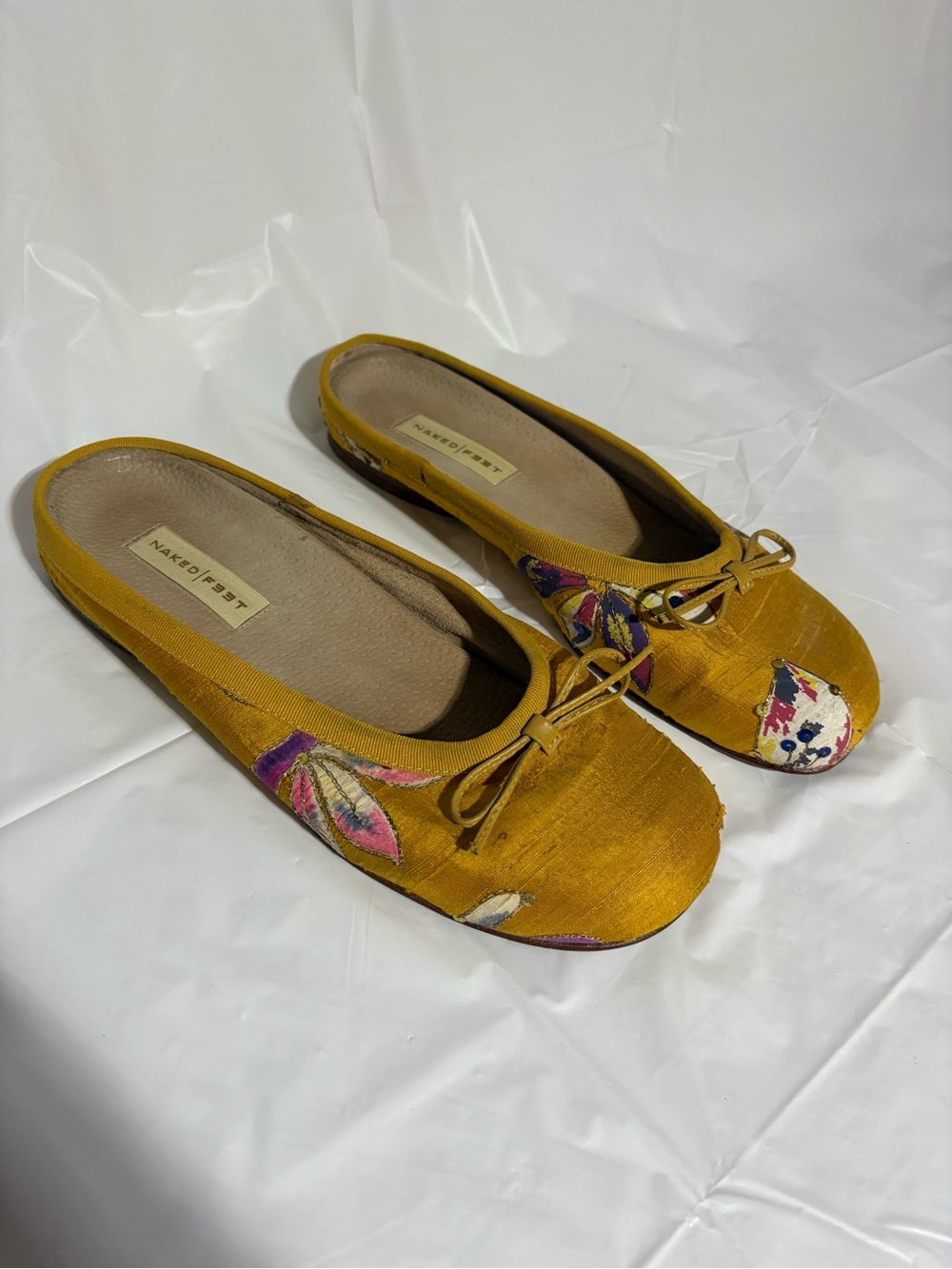 Naked Feet Mustard Floral Bow Ballet Flats